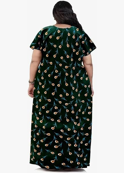 Image of OFEEFAN Women's Printed Cotton Floral Maxi Nighty - Round Neck, Full Length Nightwear Gown, Plus Size Nightdress | Combo of 2 Comfortable Sleepwear
