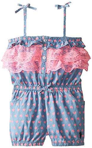 U.S. Polo Assn. Girls' Ditsy Heart Denim Romper