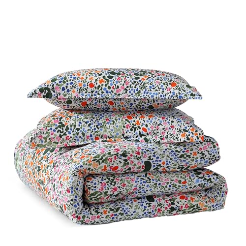 Image of MARIMEKKO - Duvet Cover Queen Size, Naturally Soft & Smooth Cotton Percale Bedding with a Lightweight Feel - 3 Piece Bed Set with Matching Pillowcases (Rantanitty Orange)