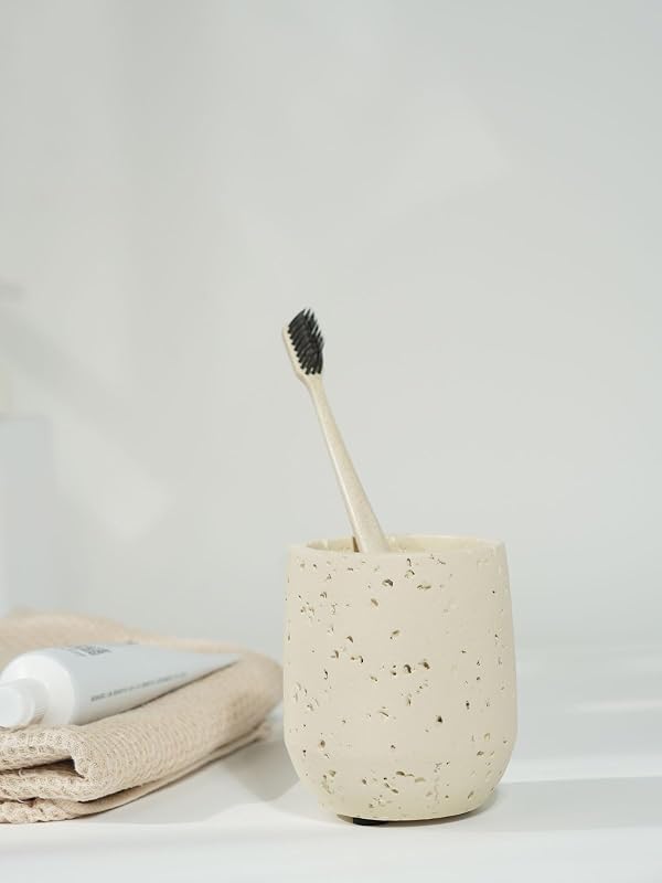Concrete Toothbrush Holder for Bathroom,Electric Toothbrush and Toothpaste Holder,Heavy Toothbrush Cup for Modern Elegant Bathroom Sink Decoration (Beige) by SDALI HOME - Image 3
