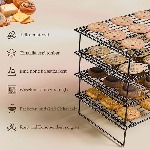 Image of 4 Cooling Racks for Cooking and Baking, 4 Tier Cooling Rack, Collapsible, 26 x 41 cm, Cool Batches of Biscuits, Non-Stick and BPA-Free, Oven and Dishwasher Safe (black198)