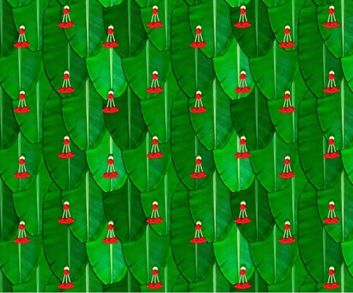 Image of ZEONELYMART Banana Leaf backdrops Cloth with red Flowers for decorationss 10x8 feet | Pooja Backdrop Decorations Cloth| Decoration Clothes for Background