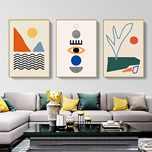 Peinture Nordique Salon avec ce Trio d'Affiches Géométriques Colorées pour Intérieur Lumineux