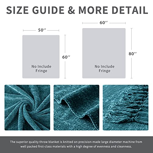 Recyco Throw Blanket Soft Cozy Chenille Throw Blanket With Fringe Tassel For Couch Sofa Chair Bed Living Room (Teal, 60'' X 80'') #TOP4