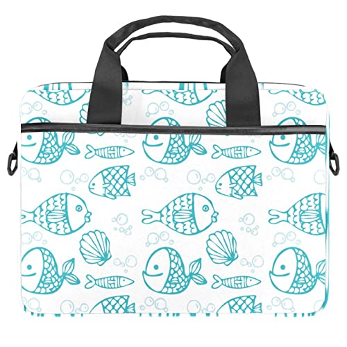 Sacoche pc 14.5" anti-rayures motif poisson bleu et sangle épaule