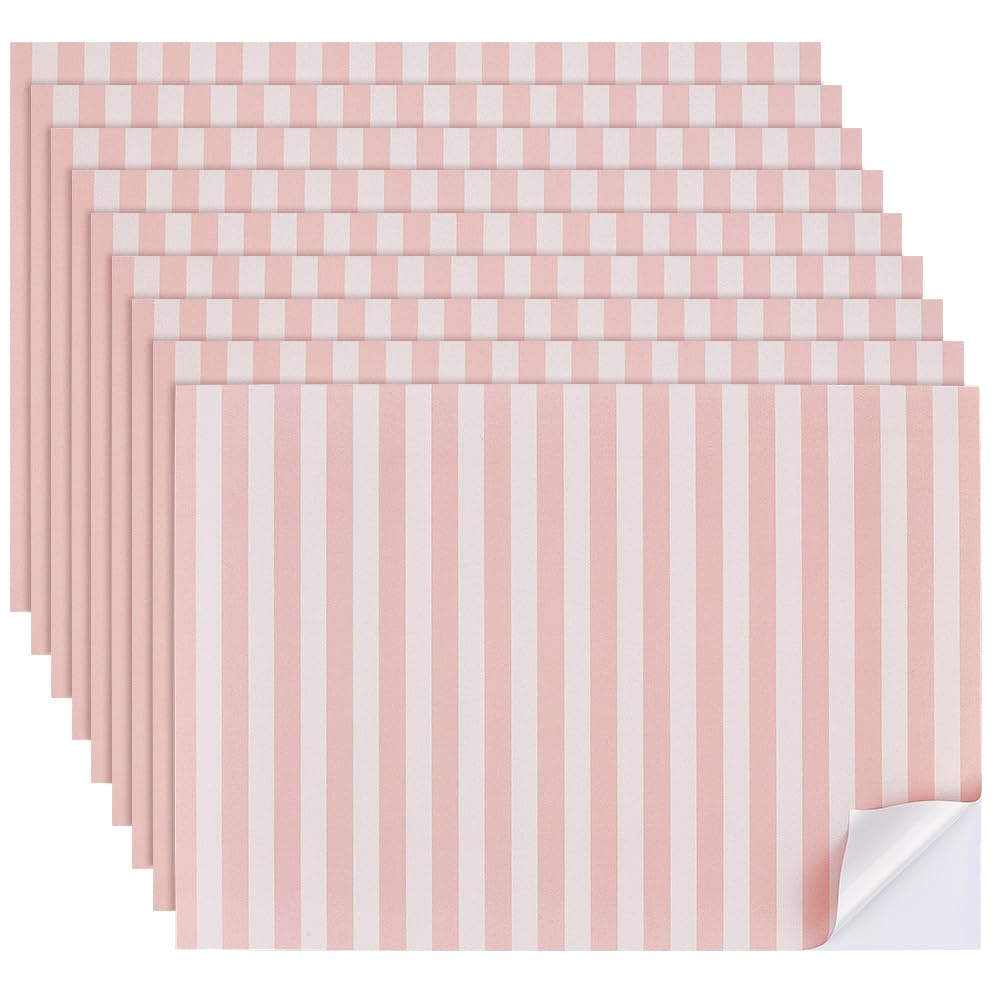 FINGERINSPIRE 9Pcs Self-Adhesive Wallpaper for Dollhouses 297x210mm Self-Stick Miniature Wallpaper with Modern Stripes Style Design Pink Color PVC Dollhouse Wallpapers for Miniature Rooms Hobbyists