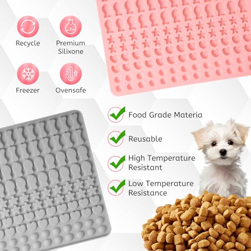 Votoko 2 Stück Backmatte Hundekekse, Silikon Hundekekse Backform 5 Formen in 1 BPA-Frei, Backmatten für Hundeleckerlies mit Teigschaber, Backunterlage Backform für DIY Hundekekse Leckerlis(130 Gitter)