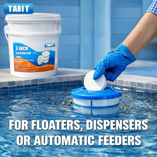 Image of TABIT 100 lbs Chlorine Tablets 3 Inch for Swimming Pools - Slow Dissolving & Long Lasting - 90% Available Chlorine Tri-Chlor - Kills Bacteria & Stops Algae - 4 x 25 lb Buckets