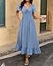 BTFBM Womens Summer Dresses 2025 Casual Short Sleeve V Neck Drawstring Wedding Guest Maxi Dresses Boho Beach Long Dress (Blue,Large)