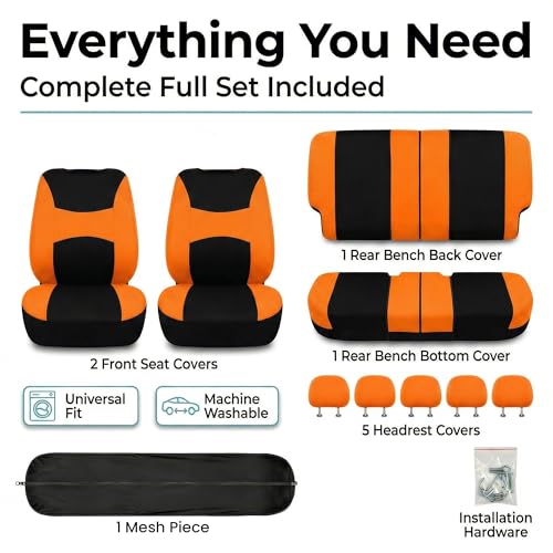 Image of FH Group Car Seat Covers Rear Set Cloth - Universal Fit Automotive Seat Covers, Low Back Front Seat Covers, Solid Back Seat Cover, Washable Car Seat Cover for SUV, Sedan and Van Orange