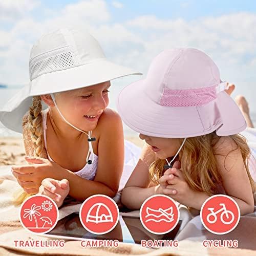 2-Pack Toddler Baby Sun Hat Kids Summer UPF 50+ for Boys Girls Adjustable Beach Hats with Bucket Wide Brim Age 1-7 Years(Grey+White,Small) - Image 6