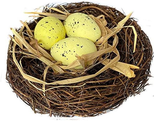 VOVCIG Artificial Bird Nest, Bird Nest With Artificial Bird Eggs, Country Style Simulation Twig Bird Nest for Handmade Easter Rattan Nest Creative Decoration for Home Garden(10~12 cm)