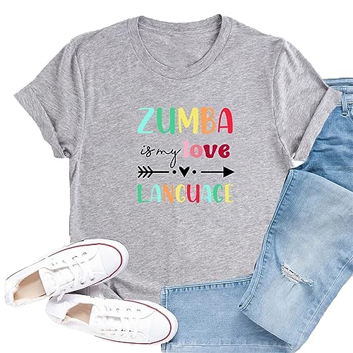 Camiseta Casual para Mujeres Zumba Dance Mangas Cortas Cuello Redondo Impresión gráfica Fitness Workout T-Shirt Tops para Damas