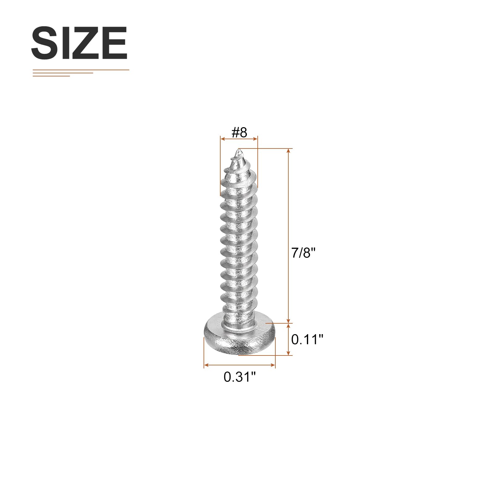 DTGN #8x7/8" Phillips Pan Head Self-tapping Screw - 100Pack - Bright Finish 304 Stainless Steel Sheet Metal Screws Wood Screws - Image 2