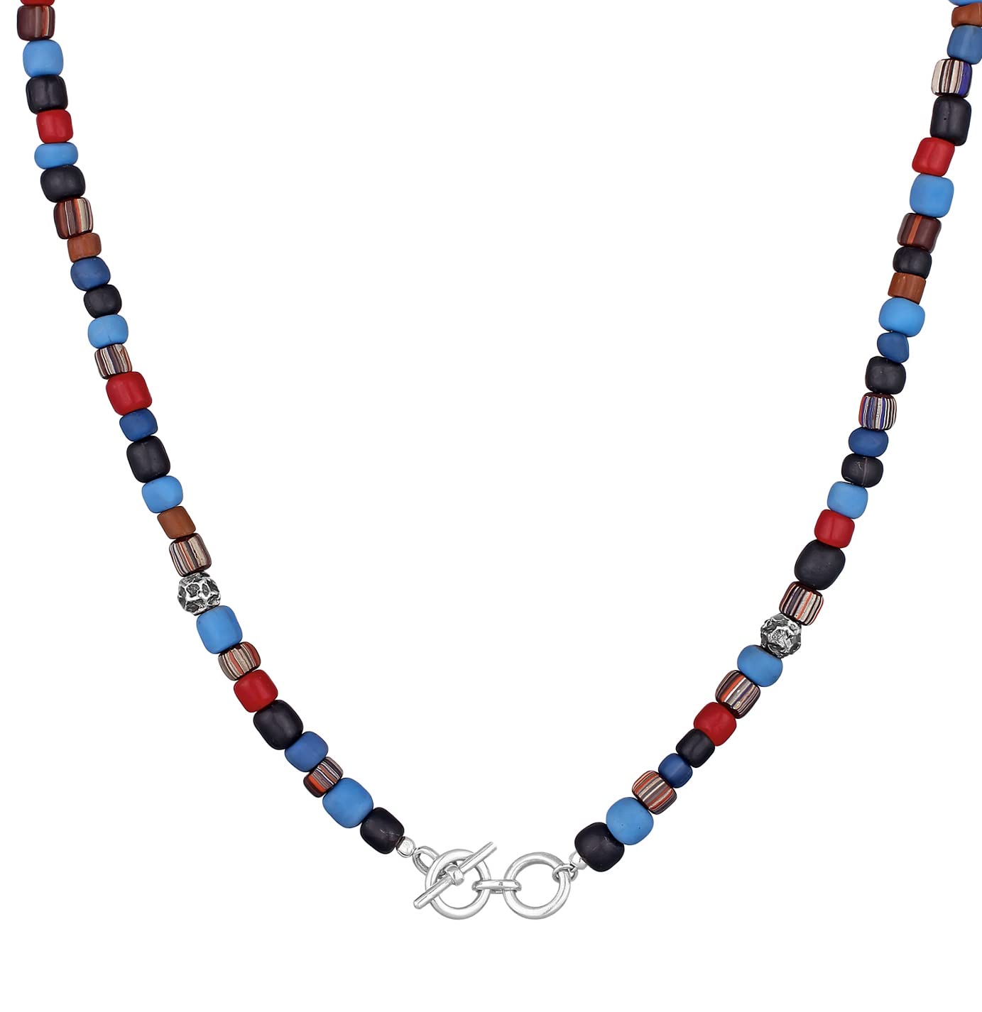 Kuzzoi Buddha - Collana da uomo in vetro riciclato e perle di resina (8-10 mm), collana da uomo colorata da 50 cm con emoji Smiley Bead e moschettone in argento 925, Resina