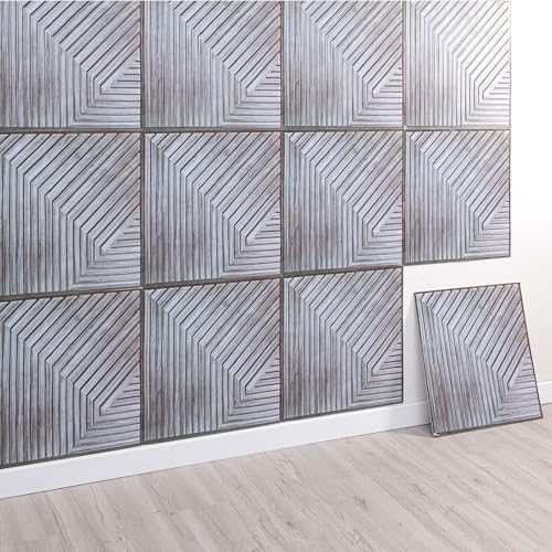 3D Wandpaneele Selbstklebend, 10 Stück Holzoptik Wandverkleidung Selbstklebend, 3D Wall Panel für Innenwanddekoration, 3D Akustikpaneele, 30x30cm (Grau)