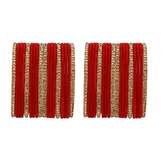DONERIA Metal with Zircon Gemstone Or Velvet worked Bangle Set For Women and Girls, (Red_2.6 Inches), Pack Of 36 Bangle Set (B0BR7RYMJ8) Amazon Price History, Amazon Price Tracker