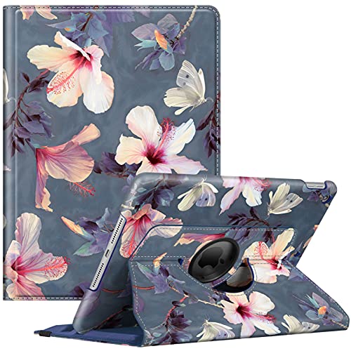 Fintie Rotating Case for iPad 9th Generation (2021) / 8th Generation (2020) / 7th Gen (2019) 10.2 Inch - 360 Degree Rotating Protective Stand Cover w/Pencil Holder, Auto Wake Sleep, Blooming Hibiscus