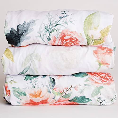 Image of NODNAL CO. 3 Fitted Bassinet Sheets Set for Baby Girl - 100% OEKO-TEX Cotton Peonies & Roses - Pink Floral Boho Flowers - Cradle/Moses Basket, Hourglass, Oval, Rectangle Mattress Nursery Bedding Sheet