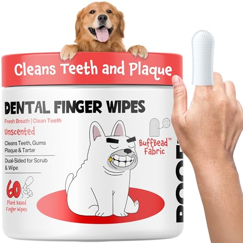 ROOFUS THE DOG Teeth Cleaning Wipes 60 Packs - Fragrance-Free Dental Wipes to Reduce Plaque & Tartar for Dogs & Cats - Pet Dental Wipes for Oral Freshness