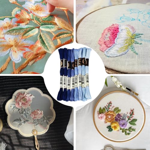 Image of 70 Yards 8 Skeins Gradient 6 Strands Blue Embroidery Thread Variegated Friendship Bracelet Floss Cross Stitch String Polyester Threads Bulk Set for Hand Sewing Making Needlecraft DIY Supply
