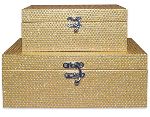 Mode Home Gold Glitter Leather Decorative Storage Boxes Fashion Jewelry Wooden Boxes Waterproof Set Of 2 #TOP1
