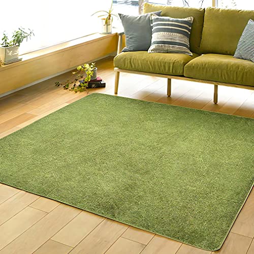 StorePocket ラグ ラグマット 厚手 芝生風 おしゃれ 185×185cm 2畳 グリーン 緑 無地 オールシーズン 正方形 滑り止め お洒落 カーペット アクセントラグ ホットカーペット対応