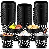 Afarnook 20 Pack 50 oz Halloween Trick or Treat Bucket with Handles Ghost Gravestone Candy Buckets Black Round Ice Pail Basket for Halloween Holiday Party Supplies Marshmallows
