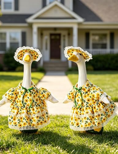 inPlunjo 23 Inch Porch Goose Outfits - Sunflower Floral Dress & Bonnet Set | Cottagecore Goose Clothes for Large Cement & Concrete Goose Statues, Charming Gift for Goose Moms — view 6