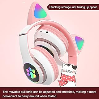 Casques Sans Fil Bluetooth pour Enfants,Oreille de Chat Mignonnes Casque Pliable Audio sans Fil pour Enfants Bluetooth 5… – Image 6