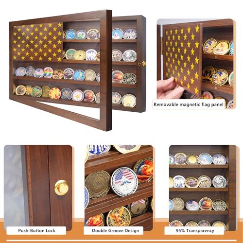 TJWZXX Expositor de Moedas de Desafio Comporta 52 Moedas, Porta-Moedas Militar de Madeira com 2 Prat