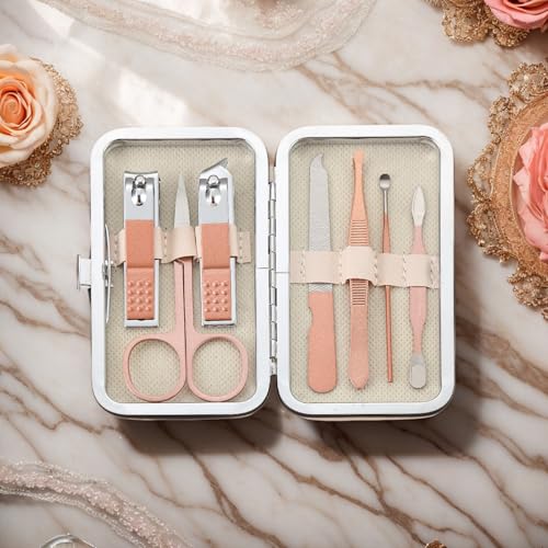 7-Piece Rose Gold Manicure Set Stainless Steel Nail Clippers Kit with Travel Case for Women and Men