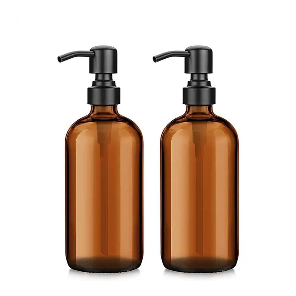 Dosificador Jabon Cabezal de Bomba de Acero Inoxidable, 500 ml, Botella de loción de Vidrio marrón, dispensador de jabón, Paquete de Dos Dispensador Jabon Baño