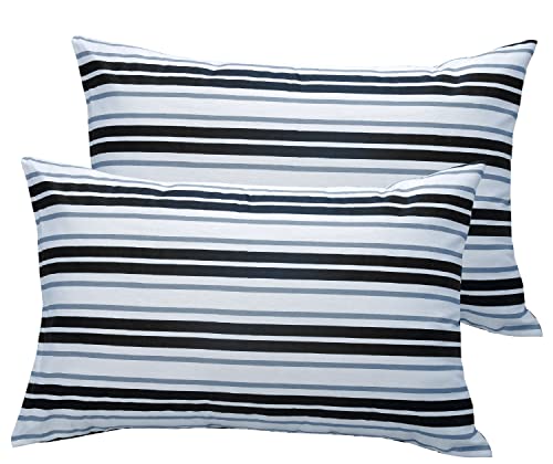 Image of Huesland by Ahmedabad Cotton 210 TC Premium Cotton Pillow Cover Set of 2 - Polka Dots & Stripes Black & Grey
