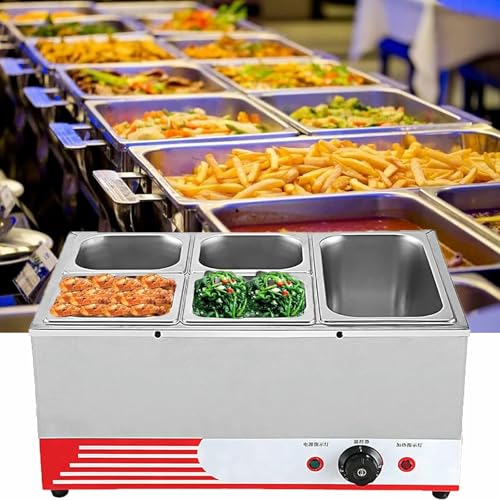 Image of Electric Plates Buffet Steam Buffet, Commercial 1500W Stainless Steel Chafing Dishes Table Steamer Soup, with Lids, Drain Tap, for Restaurants ~ /