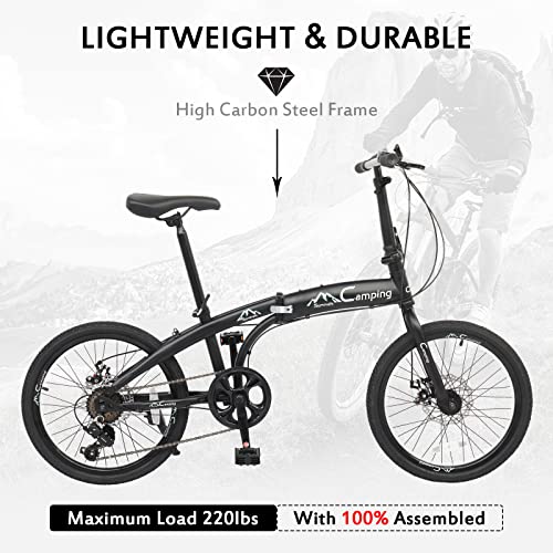 20 Inch Folding Bike, 7 Speed Foldable Bike with 100%