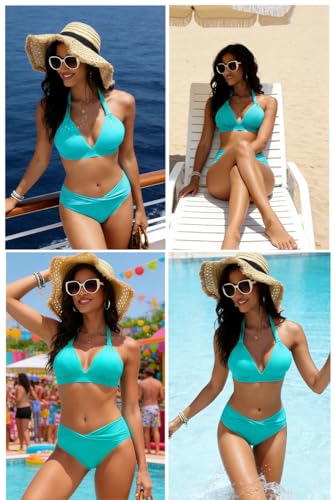 Image of Yonique Women Two Piece Bathing Suits Push Up Bikini Set Halter Swimsuit Vintage Swimwear