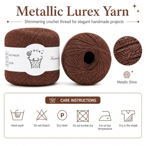 Image of 2PCS Metallic Crochet Thread,Yarn for Crocheting,Metallic Thread Round Band Yarn,Lurex Yarn with Metallic Shine, Sparkle Metallic Yarn for Clothes, Car Charm, Keychain Charm 80g Coffee
