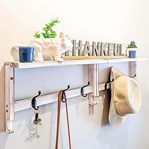 Mrpapa Wall Hooks With Shelf, 32” Entryway Wall Hanging Shelf Wood Coat Hooks Large Wall Mounted Coat Hook Rack-Solid Pine Wood Entryway Hanger For Hanging Clothes, Hats, Purse, Keys #TOP1