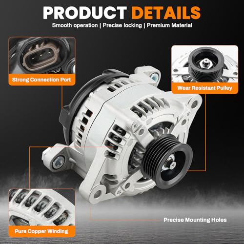 Image of High Output Alternator Compatible with Hyundai Sonata 15-19 2.0L 2.4L, Kia Sorento 2.0L 2.4L 15-20, Optima 2.0L 2.4L 16-20, Sportage 2.0L 17-22 12V 150A replaces 37300-2G061 104211-8790 11953