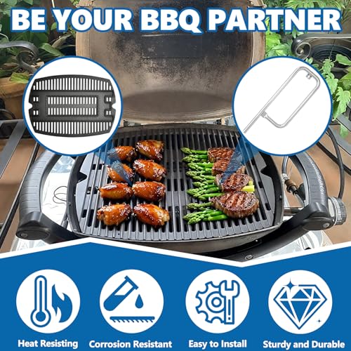 Image of SafBbcue 7644 /7582 Cast Iron Cooking Grates & 60040 Grill Burner Tube kits for Weber Q1200 Q100 Q120 Q1000 50060001 386001 86002 516001 Grills, Grids & Grates for Baby Q Gas Grills, 17 inch