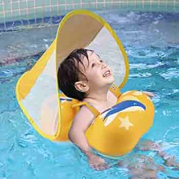 Amazon Com Inflatable Baby Shoulder Pool Float With Canopy For Toddler Learn Swimming Training 30 70lbs Children Sea Beach Pool X Large Yellow Toys Games