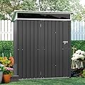 Shintenchi 5x3 FT Outdoor Storage Shed,Waterproof Metal Garden Sheds with Large Window Lockable Single Door,Weather Resistant Steel Tool Storage House Shed for Yard,Garden,Patio,Lawn,Dark Grey