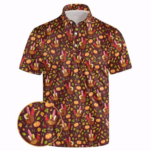 Funny Turkey Thanksgiving Golf Polo Shirts for Men