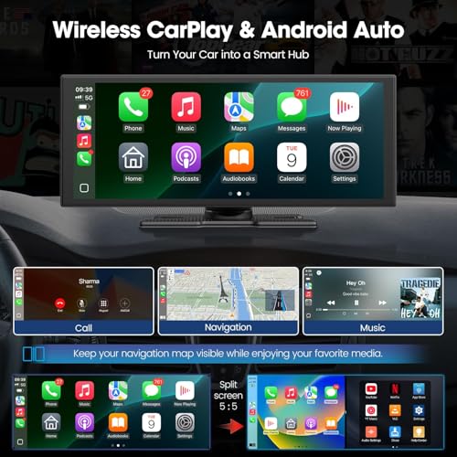 LAMTTO Upgraded 11'' Wireless Carplay Screen with Net-Flix YouTube Apps and Backup Camera Built-in Entertainment Video Box Navigation Voice Assistant for iOS 10+ Android 11+ - view 2