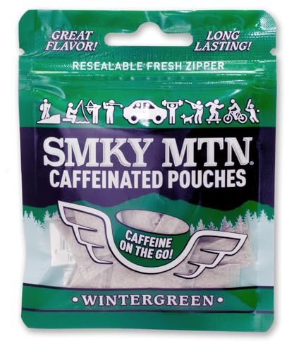 Image of SMOKEY MOUNTAIN Caffeinated Pouches - Wintergreen - Tobacco Free and Nicotine Free - 15 Pouches Per Pack - 5 Packs