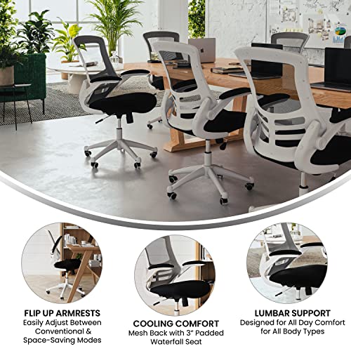 Image of Flash Furniture Kelista Office Chair, Ergonomic, Mid-Back, White Frame, Black Mesh with Swivel