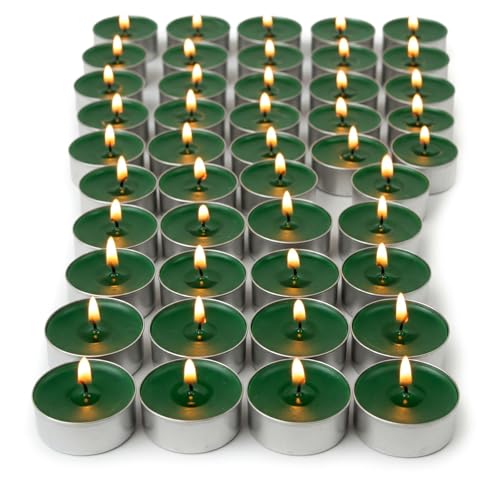 Image of Unscented Tea Light Candles | Soy Wax Blend Long-Lasting with Cotton Wick | Perfect for Home Decor, Parties, Weddings, and More | Set of 100 (Green)