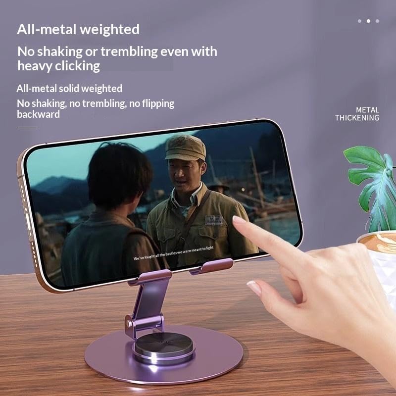 Image of MIXOO Mobile Stand for Table Adjustable, Foldable Desk Phone Holder with Anti-Slip Base & Heavy Duty Body, Universal Phone Stand Compatible with All Smartphones (Purple)