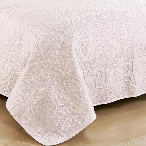 Image of Chezmoi Collection Austin Full /Double Oversized Bedspread Set, 3-Piece Pinsonic Quilted Lightweight Microfiber Bedspread Coverlet, Pink